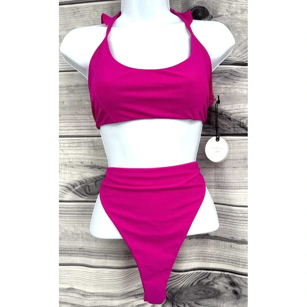 TULAROSA RAEA BIKINI TOP SOLANGE BOTTOM SWIMSUIT Women's‎ Size XL HOT PINK